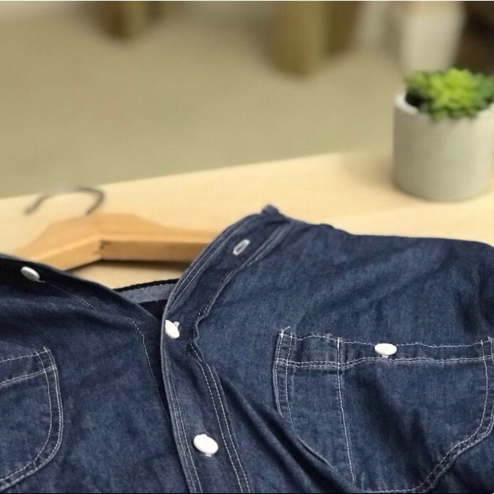 navy blue, brand new with tag, “denim” shirt